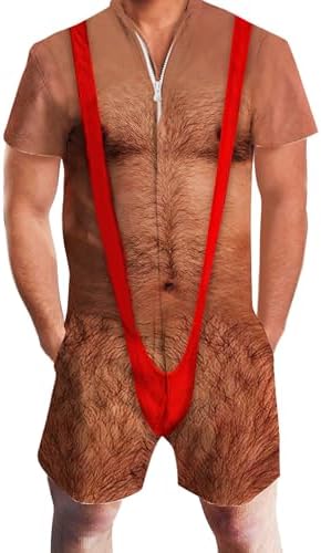 RAISEVERN Mens Romper Male Zipper Shorts Sleeve One Piece Bro Outfits
