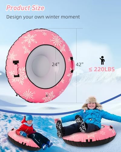 42" Heavy Duty Snow Tube 1/2 Pack with Premium Canvas Cover for Kids Ages 13+ Adults, Inflatable Snow Tube Sled with Thickened Bottom Tow Strap Repair Kit, Outdoor Winter for Sledding