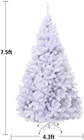White Artificial Christmas Tree, 7.5FT Artificial Pine Tree w/Premium PVC Needles & Solid Metal Stand, Easy Assembly, for Indoor & Outdoor Use