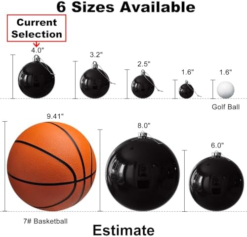 Black Set of XL (4.0") 4PCS Christmas Balls - Christmas Tree Decoration Ornaments Shatterproof Hanging Balls for New Year Easter Valentine Holiday Decorations