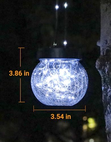 PARTPHONER Solar Lights Outdoor Waterproof 12-Pack, Solar Powered Hanging Lantern Cracked Glass Hanging Globes for Yard Decor Christmas Decoration, Shepherd Hook, Garden Tree Ornaments, Cold White
