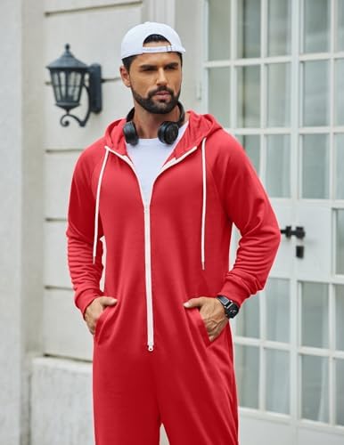 COOFANDY Mens Jumpsuit Onesie Hooded Full Zip One Piece Jogging Tracksuit