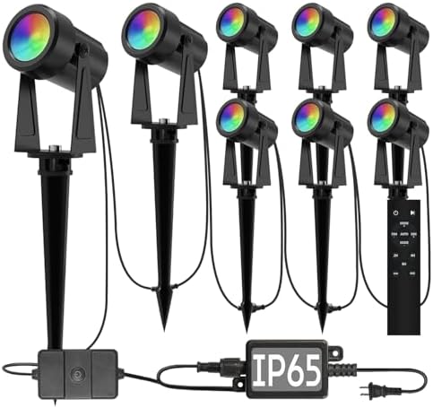 SUNTHIN Outdoor Landscape Lighting with Remote, RGBW Color Changing Spot Uplights, 8 Pack