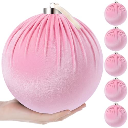 Weysat 6 PCS 8" Extra Large Velvet Christmas Ball Ornaments, Pink