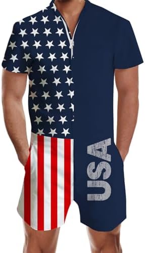 RAISEVERN Mens Romper Male Zipper Shorts Sleeve One Piece Bro Outfits