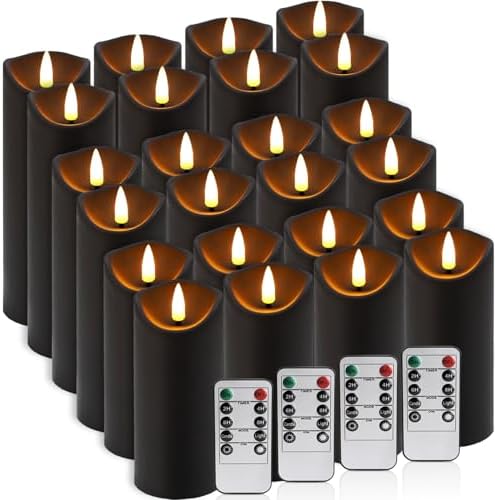 YOROXRG 24 Pack Halloween Decoration Flickering Flameless Candles, Battery Operated LED Pillar Candles with Remote Control and Timer.for Home Decor (D2.2 xH 5" 6" 7" Black)