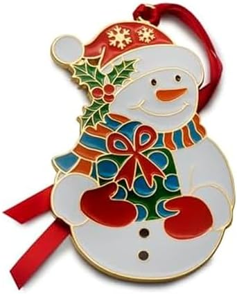 Wallace Wonders of Christmas Gold-Plated Enamel Ornament 2025-16th Edition Annual Collectible Series - Snowman Holiday Motif with Gift Box and Velvet Pouch