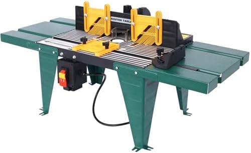 Professional Benchtop Router Table for Woodworking - Heavy-Duty Electric Router with Adjustable Fence & Safety Guards | Precision Wood Working Tool for DIY & Carpentry | Green Compact Design (120V)