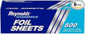 Reynolds Foodservice Pre-Cut Aluminum Foil Sheets,Great for Concessions,Catering,Cafeterias,and Restaurants,Easily Moldable Around Food,12 x 10.75 Inches,500 Ct.,(Pack of 6)