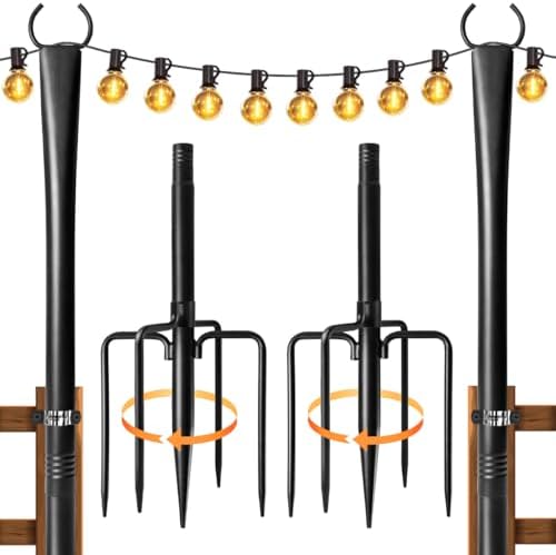 2 Pack String Light Poles for Outside, Adjustable Metal Patio Light Poles