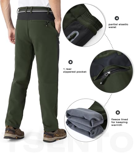 YSENTO Men's Snow Pants Fleece Lined Hiking Ski Winter Insulated Utility Work