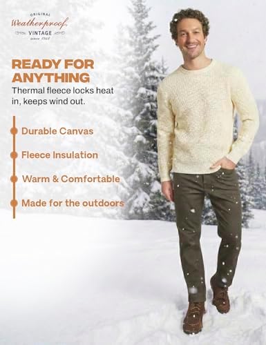 Weatherproof Vintage Fleece Lined Pants Men's - Regular Fit | Soft & Warm, Cold Weather Insulated Canvas Winter Pants for Men