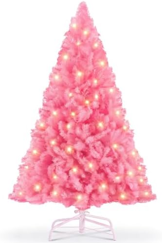 DUMOS 6 Ft Pre-lit Christmas Tree, Pink Artificial Xmas Tree