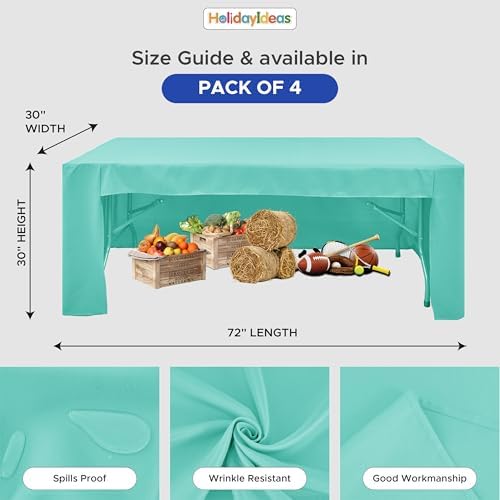 HolidayIdeas 4-Pack 6ft Open Back Fitted Tablecloths for Craft Shows Aqua