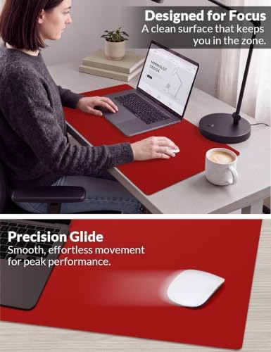 Leather Desk Pad Protector, 31.5" x 15.7", Red Desk Mat