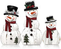 Barydat 3 Pcs Large Snowman Christmas Decoration Rustic Wooden Indoor Decor