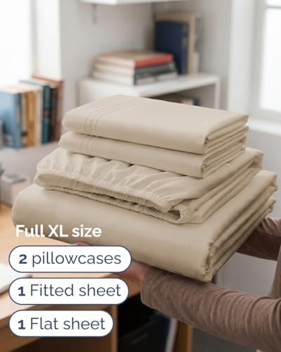 Full XL Sheets - 4 Piece Full XL Sheet Set - Breathable & Cooling - Wheat