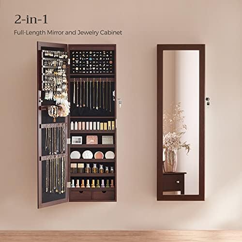 SONGMICS 6 LEDs Mirror Jewelry Cabinet, 47.2-Inch Tall, Lockable