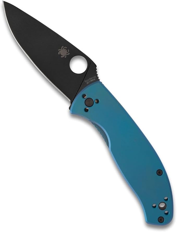 Spyderco Tenacious Folding Pocket Knife, PlainEdge | 7.74" Overall Length, 3.3" 8Cr13MoV Steel Blade, Blue, Titanium Handle, R.I.L Lock, Full-Flat Grind