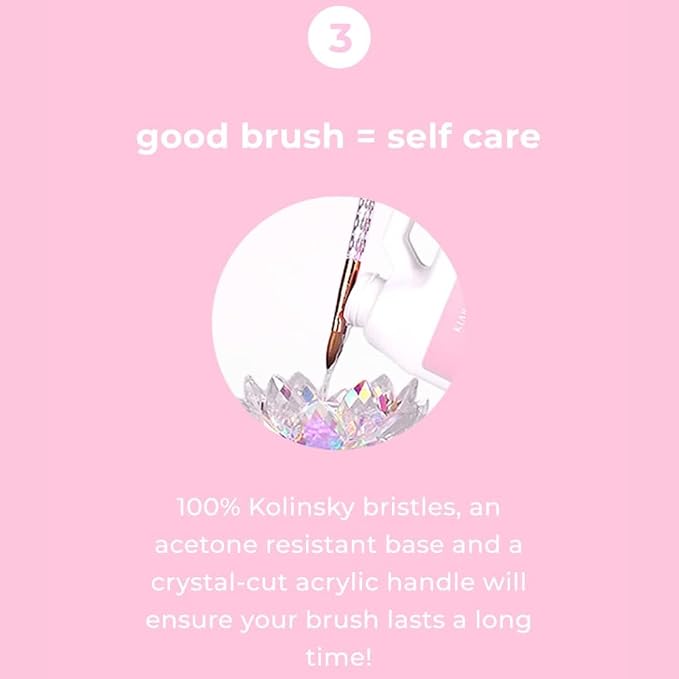 Kiara Sky Kolinsky Acrylic Nail Brush #20 – Pure Kolinsky Sable Hair, Pink Crystal Handle, Acetone Resistant, for Acrylic Application, Extensions & 3D Nail Art