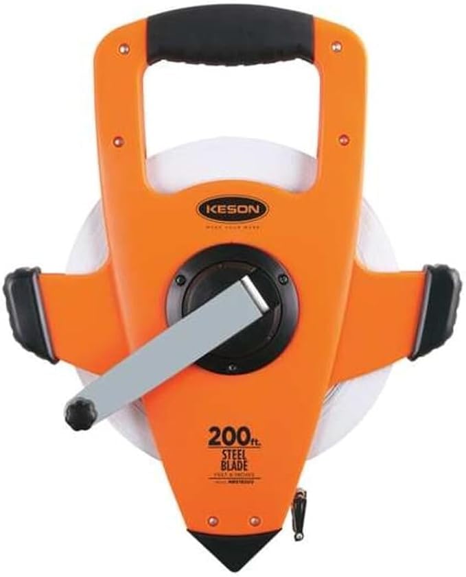 Keson NRS18200 Nylon-Reinforced Steel Blade Tape Measure, Speed Rewind (Graduations: ft., in. 1/8), 200-Foot, orange