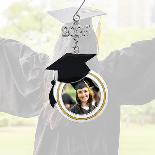 Graduation Photo Ornament 2026 & 2027 with Dated Charms, Graduation Cap Keepsake Ornament for Senior Students, High School or College Graduation Gift, Graduate Decoration, Gift Bag Included, 3 Inch