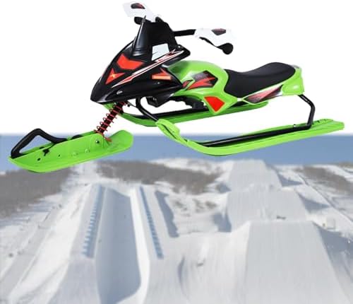 NYANS Ski Sled Slider Board/Snow Racer Sled with Steering Handle with Responsive Steering & Shock-Absorbing Column, Heavy Duty Long-Lasting Steel Frame Snow Sled for Kids Green