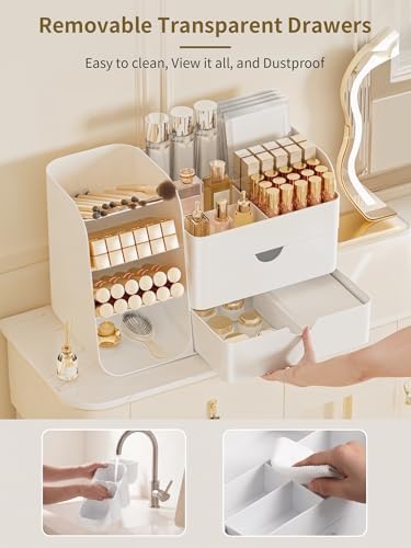Booklov Small Makeup Organizer for Vanity Countertop, White