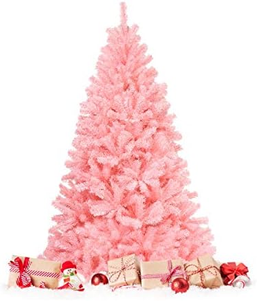 HAPPYGRILL 6FT Artificial Pink Christmas Tree with Stand New PVC Material Rich Thicken Tips Christmas Festival Decoration