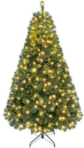 HAPPYGRILL 7 FT Pre-lit Christmas Tree Artificial Hinged Xmas Tree