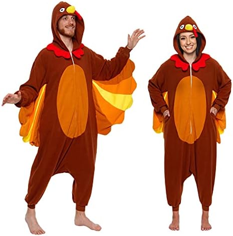 Funziez! Adult Onesie Halloween Costume Animal Dinosaur Shark Unisex Plush One Piece Cosplay Suit for Adults, Men and Women