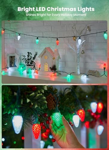 C9 Christmas Lights Outdoor, 114FT 150LED C9 String Lights, Timer & 8 Modes