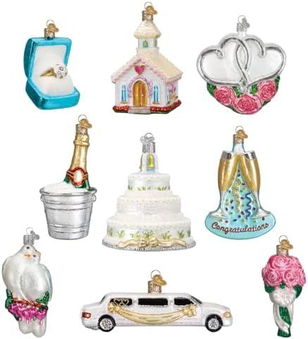Old World Christmas Just Married Gift Box Glass Blown Ornament for Christmas Tree, Handcrafted Holiday Decoration, Wedding Collection