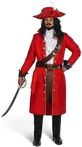 Spooktacular Creations Mens Pirate Captain Costume Set, Red Deluxe Captain Outfit for Adult Halloween Dress Up Party Cosplay