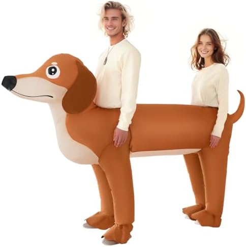 XYJKIDSES Couple Inflatable Dachshund Costume for Adult Halloween Blow Up Costumes 2 People Funny Dog Costumes for Men Women Cosplay
