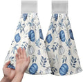 Fall Blue Pumpkin Kitchen Towels with Hanging Loop Autumn Thanksgiving Hanging Hand Towels Seasonal Eucalyptus Maple Leaf Dish Tie Towel Soft Absorbent Fingertip Bath Towel Set of 2