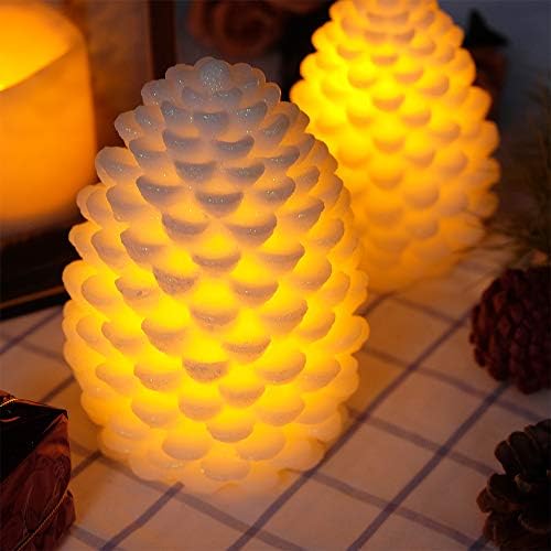 Wondise Pine Cone Flickering Flameless Candles with Remote and Timer