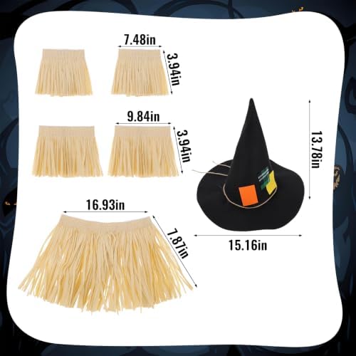 10Pcs Halloween Scarecrow Couple Costume Set - Silver Gloves Hat Axe Red Heart Sticker Scarecrow Hat Neck Wrist Leg Ties - Adult Men Women Group Party Carnival Cosplay Costumes