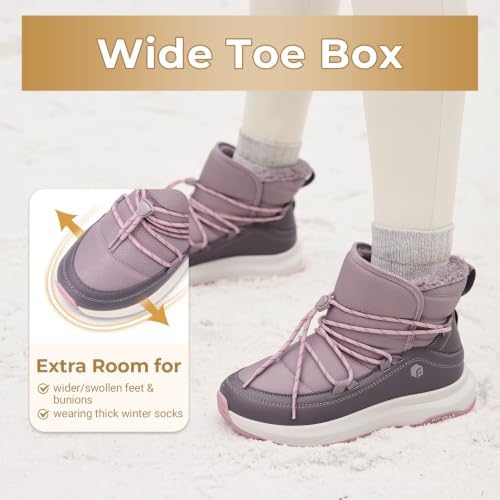FitVille Wide Width Snow Boots for Women Slip On Fur Lined Ankle Booties