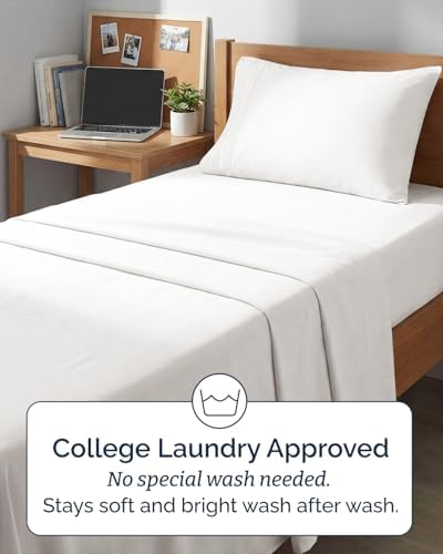 Twin XL 3 Piece Sheet Set - College Dorm Room Essentials - Antique White