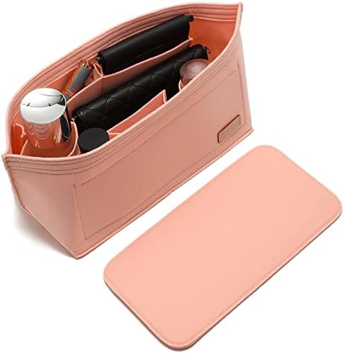Doxo Purse Organizer Insert for Handbags & Base Shaper 2pc Set, Felt Neverfull MM Organizer Insert, Tote Bag Organizer with Zipper Pocket and Bottle Holder, Fit Speedy 30 Neverfull MM and More,Pink-L