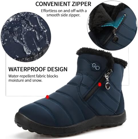 HARENCE Snow Boots for Women Winter Boot with Comfortable Warm Fur Lined Ankle Booties Outdoor Slip On Waterproof Short Boots