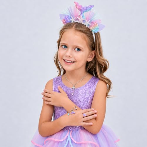 Unicorn Mermaid Princess Dress Up Clothes for Little Girls – Costume, Jewelry and Headband