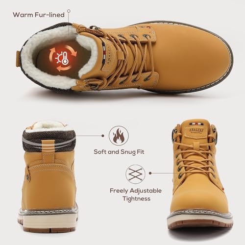 ANALEAF Mens Snow Boots Warm Winter Boots Non Slip Outdoor Fur Lined Shoes