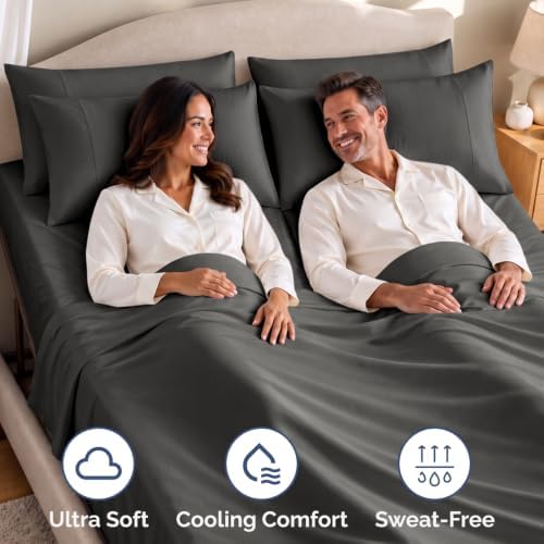 Flex Top Split Head King 4 Piece Sheet Set - Soft & Breathable - Charcoal