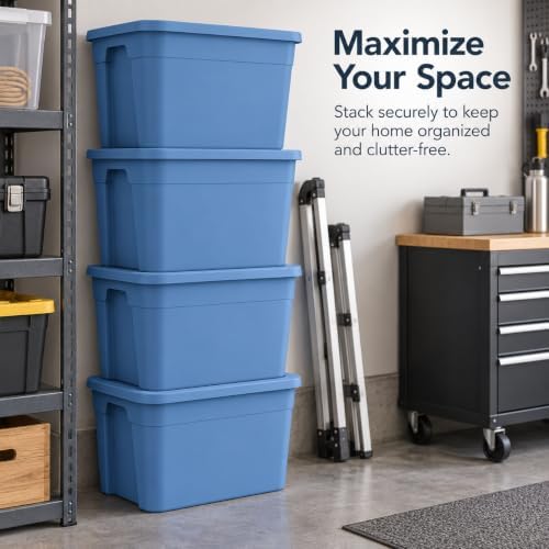 18 Gal Stackable Storage Bin with Lid for Home & Dorm, Blue
