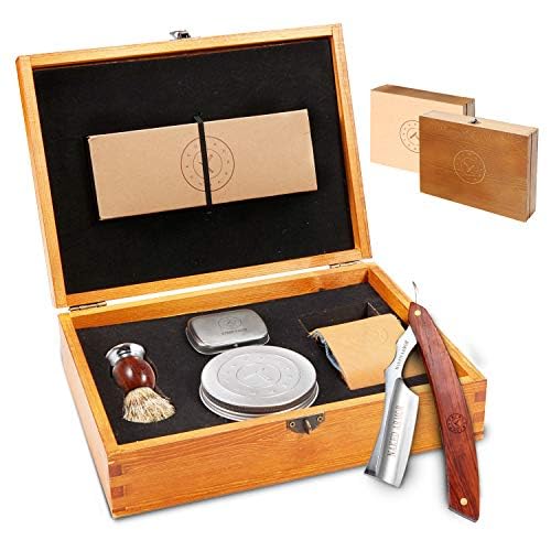 Naked Armor Thor Straight Razor Kit, Japanese Stainless Steel Shaving Set | 7-Pc Shave Ready Wet Shaving Kit, 7/8" Barber Straight Edge Razor Set, Strop, Paste, Brush, Soap, Sheath, Box, Gifts for Men