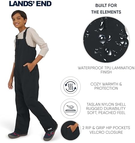 Lands' End Unisex Kids Squall Waterproof Adjustable Insulated Iron Knee Snow Bib Overalls