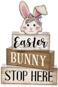 Moucuny 4 Pcs Easter Bunny Wood Signs Farmhouse Tiered Tray Table Decor