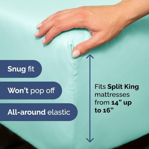 Flex Top Split Head King 4 Piece Sheet Set - Soft & Breathable - Spa Blue